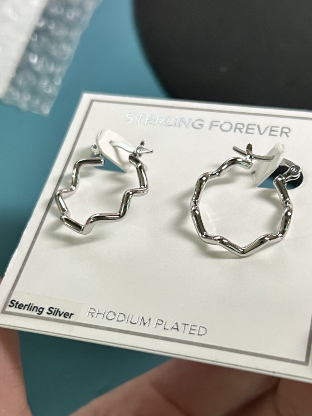 Sterling Forever Rhodium Plated Sterling Silver Zig Zag Hoop Earrings New